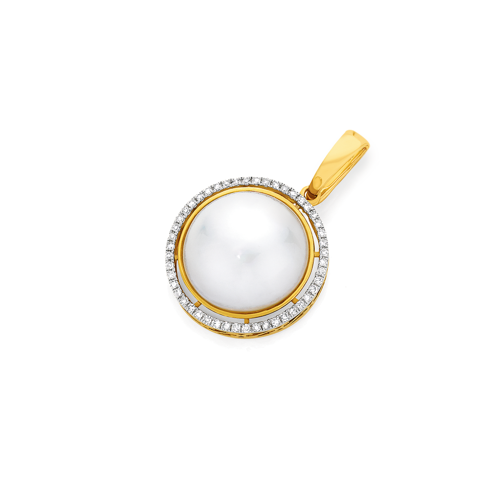 9ct Gold Cultured Mabe Pearl \u0026 Diamond 