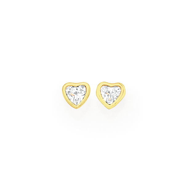 9ct Gold CZ Bezel Heart Stud Earrings