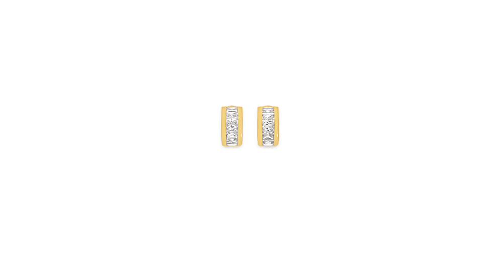9ct Gold Cz Half Hoop Stud Earrings in White Angus & Coote