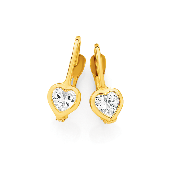 9ct Gold CZ Heart Small Huggie Earrings