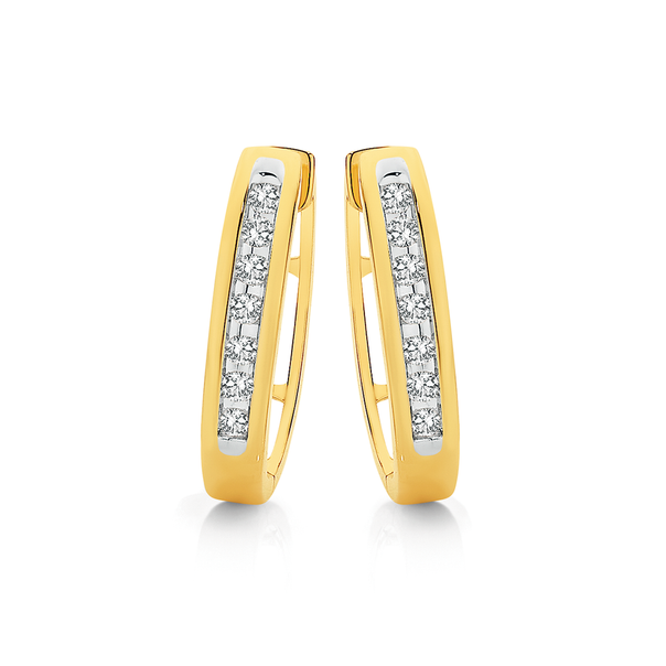 9ct Gold Diamond Channel Set Huggie Earrings