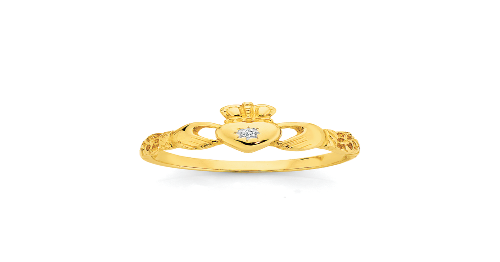 9ct Gold Diamond Claddagh Ring in White Angus Coote