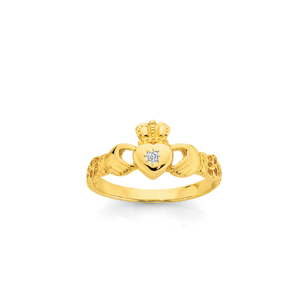 9ct Gold Diamond Claddagh Ring in White Angus Coote