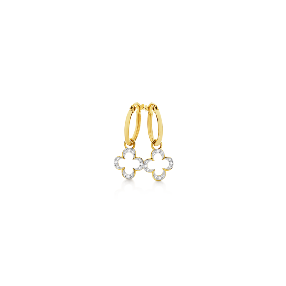9ct Gold Diamond Clover Drop Hoop Earrings Angus Coote