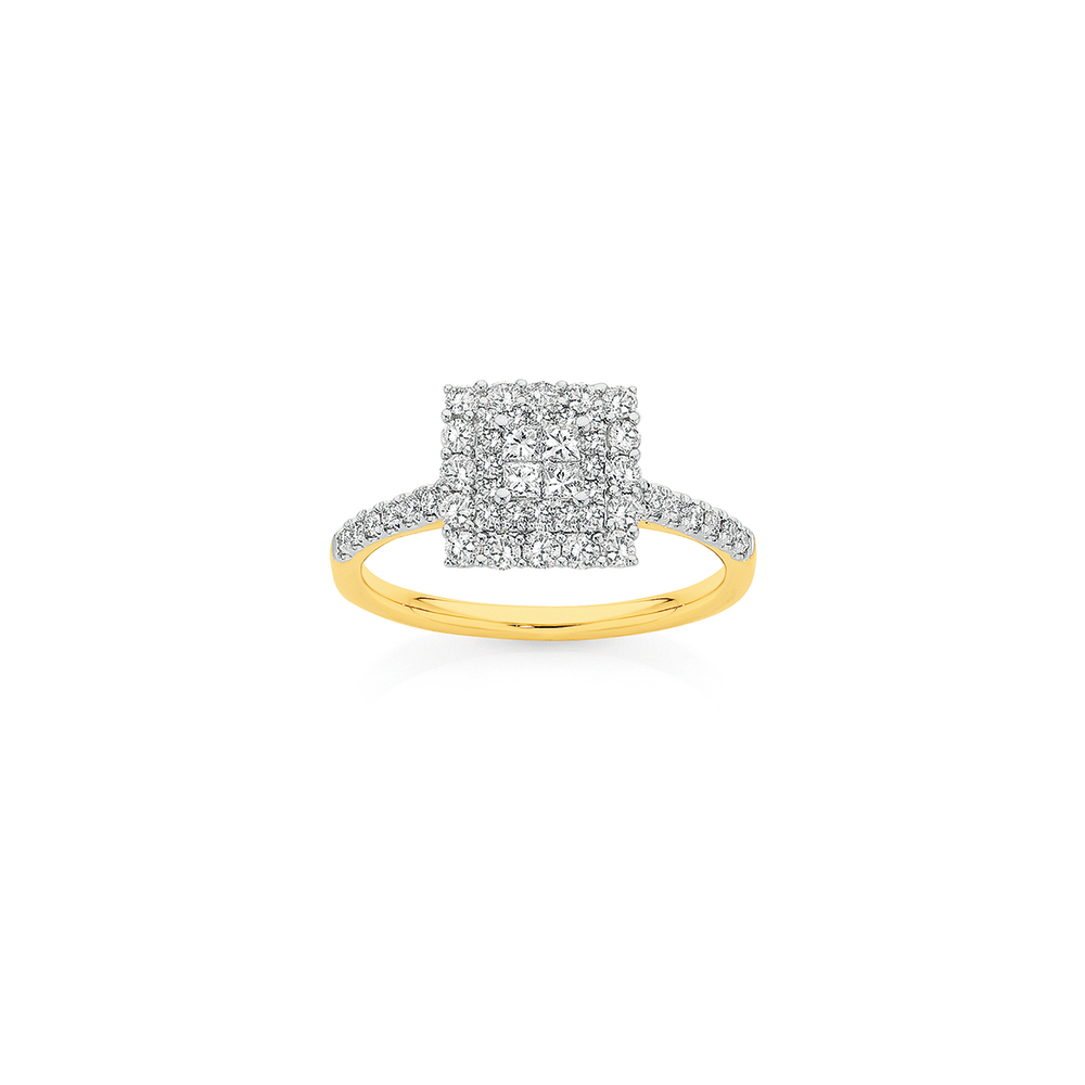 square cluster diamond ring