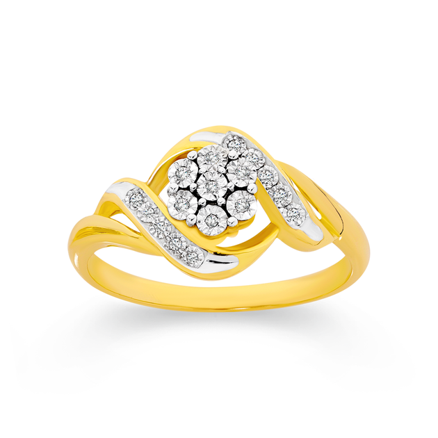 9ct Gold Diamond Cluster Swirl Ring | Angus & Coote