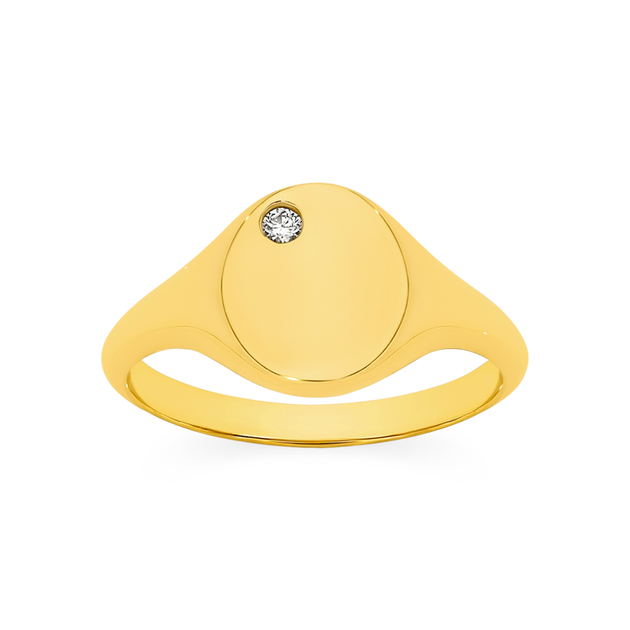 9ct Gold Diamond Corner Oval Signet Ring | Angus & Coote