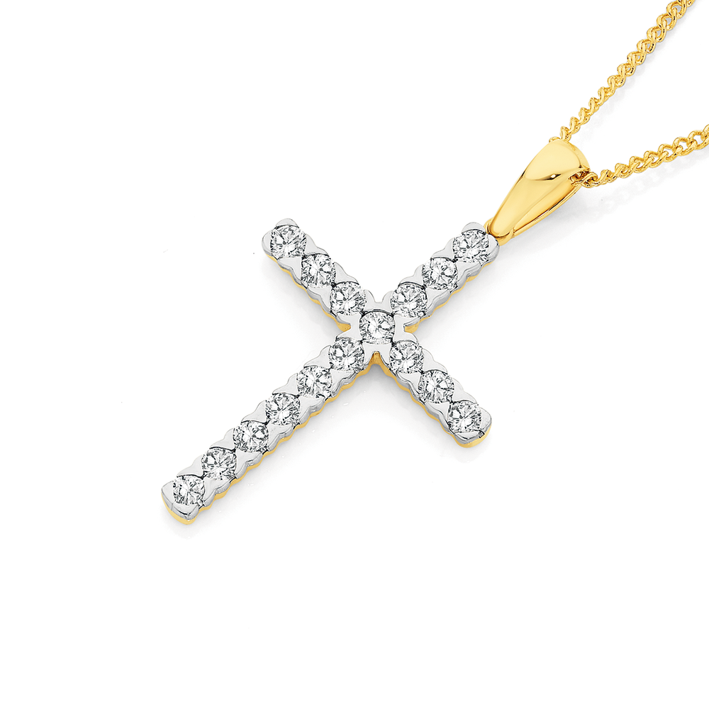 9ct Gold Diamond Cross Pendant 