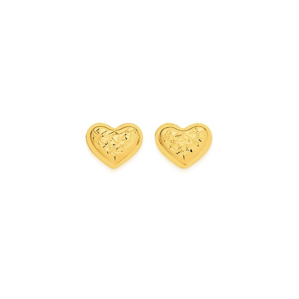 9ct Gold Diamond-cut Heart Stud Earrings