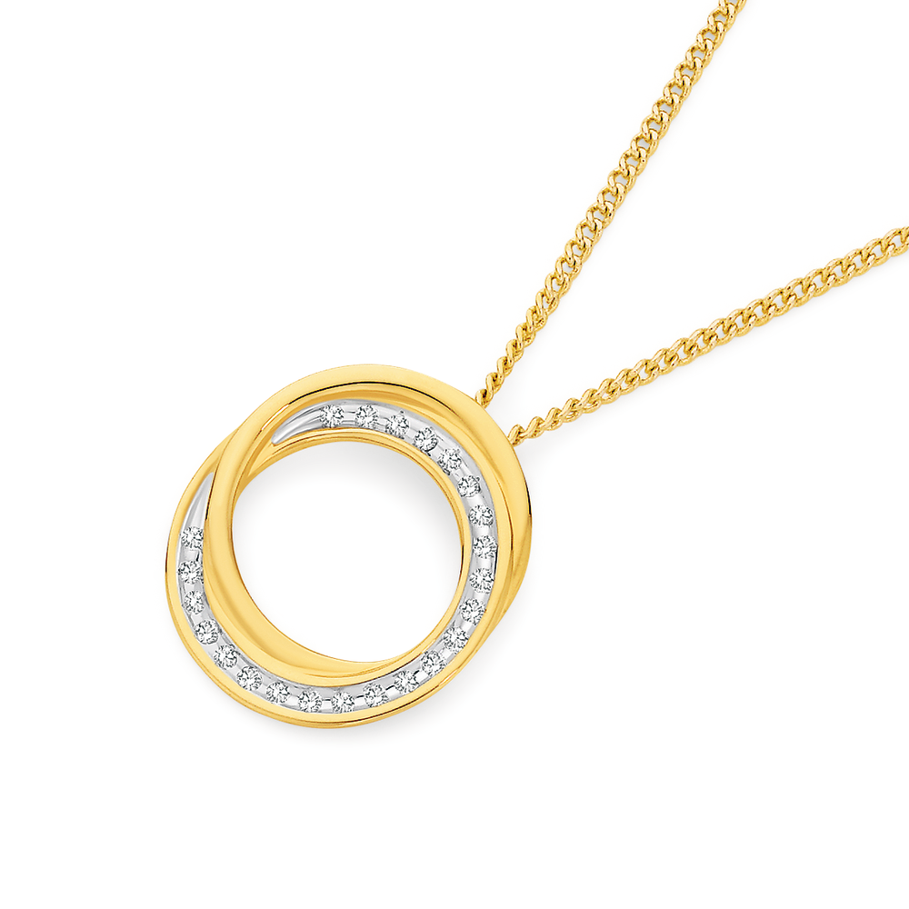 Husar's House of Fine Diamonds. 14kt Yellow and White Gold Double Circle  Diamond Pendant