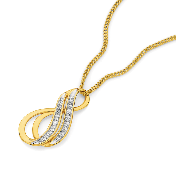 9ct Gold Diamond Double Swirl Pendant