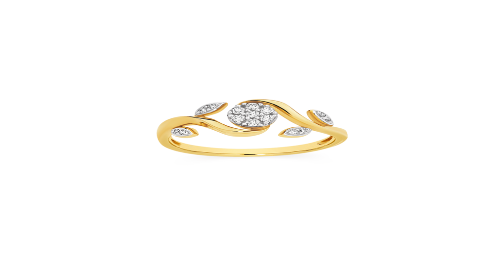 9ct Gold Diamond Flower & Leaf Ring Angus & Coote