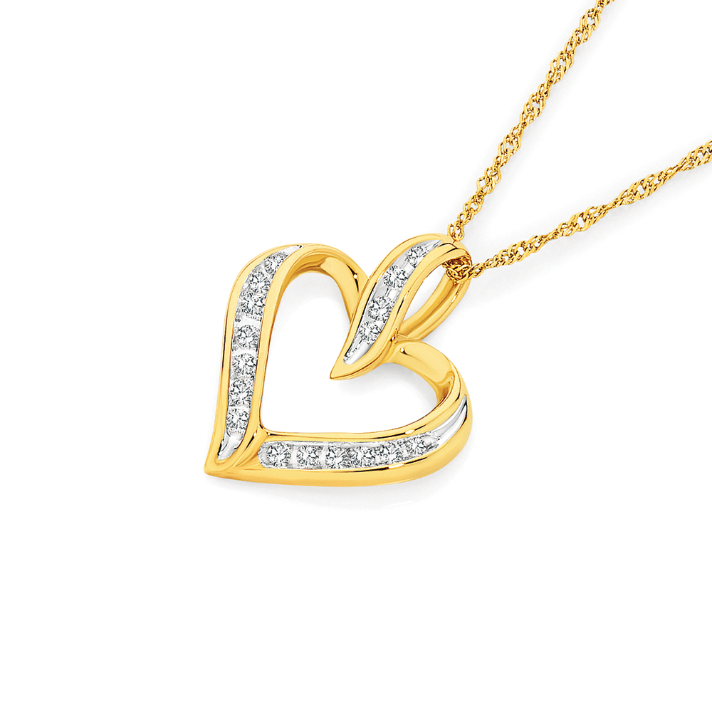 9ct Gold Diamond Heart Pendant 