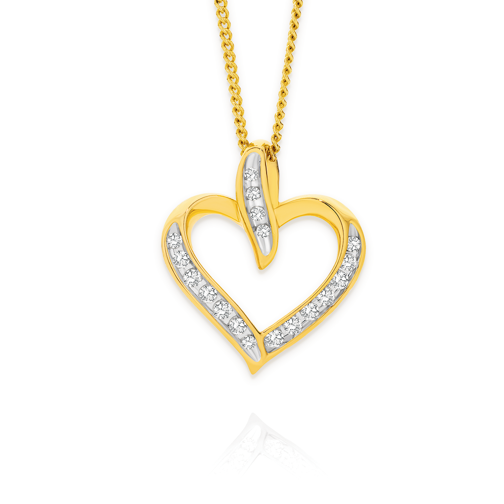 9ct Gold Diamond Heart Pendant 