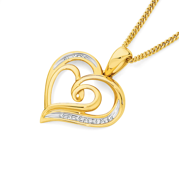9ct Gold Diamond Heart to Heart Swirl Pendant