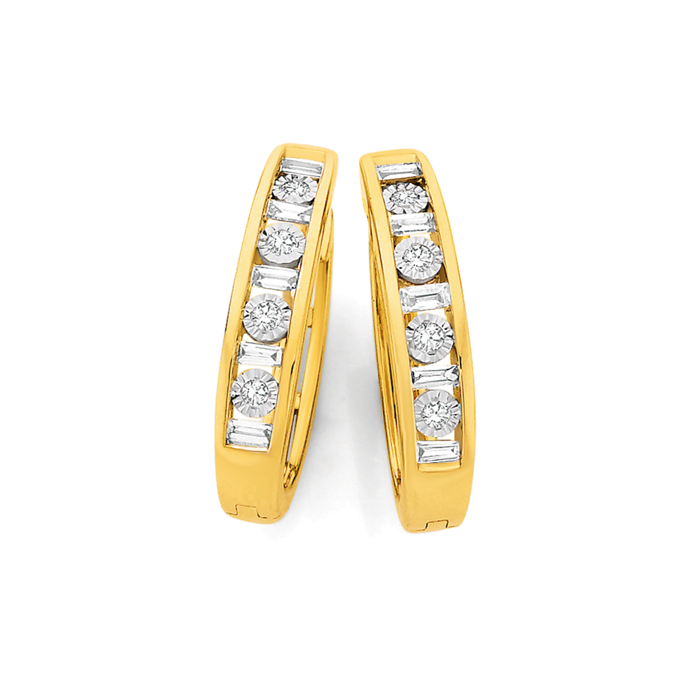 9ct Yellow Gold  Diamond Set Huggie Earrings  Zamels