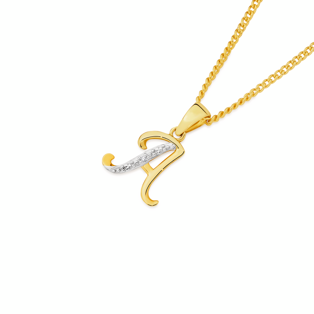 9ct Gold Diamond Initial A Pendant 
