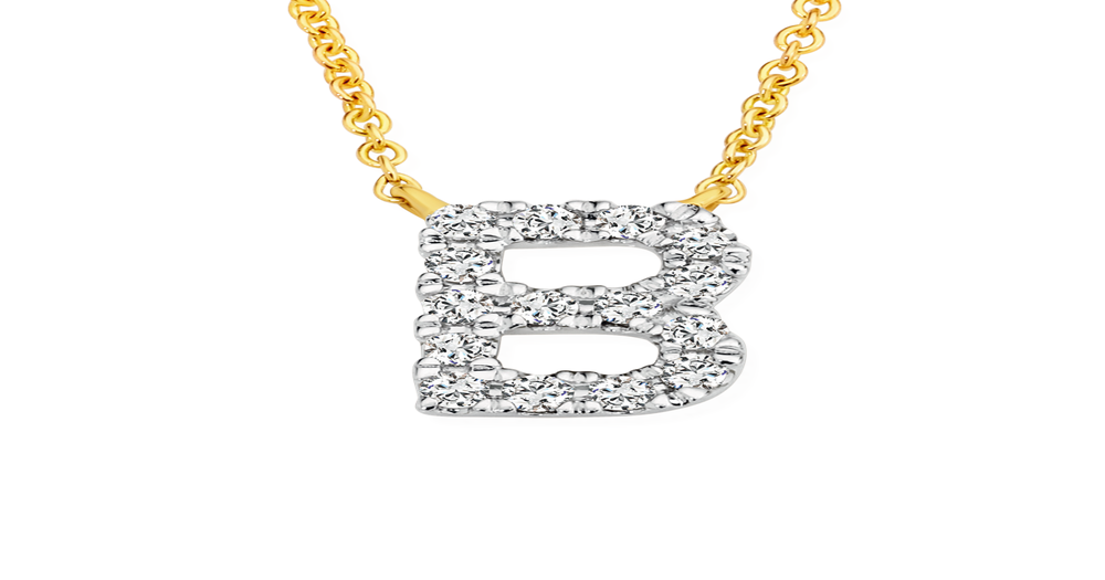 9ct Gold Diamond Initial 'b' Block Necklet | Angus & Coote