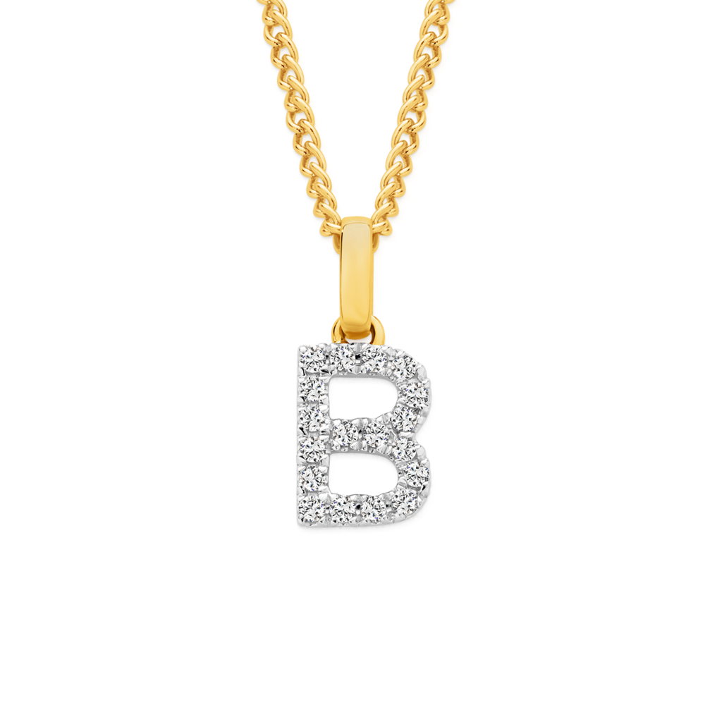 Personalized crown initial B necklace in cz gold plating -