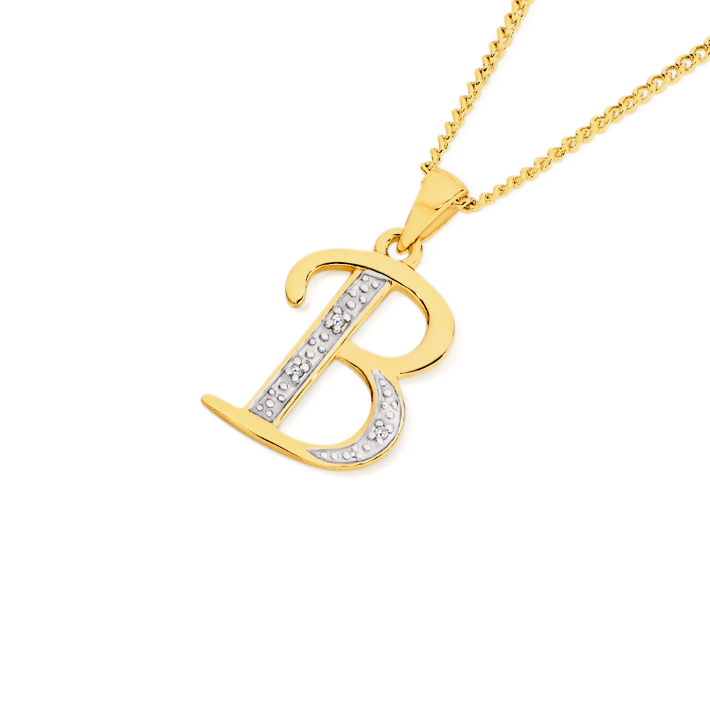 Jewelry Collection Floating Letter B Initial & Heart Mini Pendant Necklace,  Gold