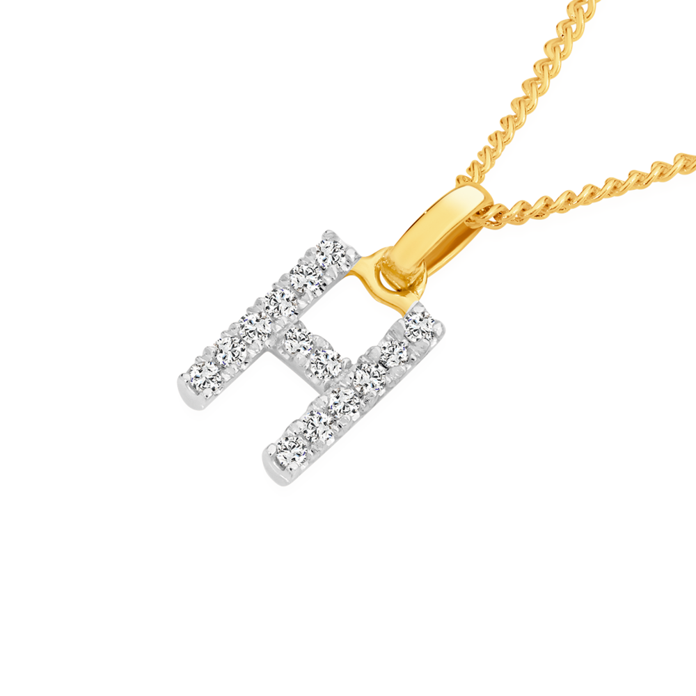 9ct Yellow Gold Real Diamond Initial Pendant - Any Name/Letter - Unbranded
