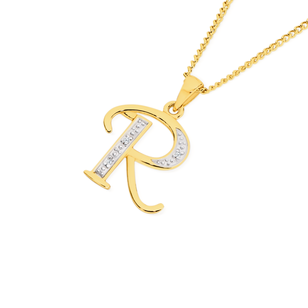 9ct Gold Diamond Initial R Pendant | Angus & Coote