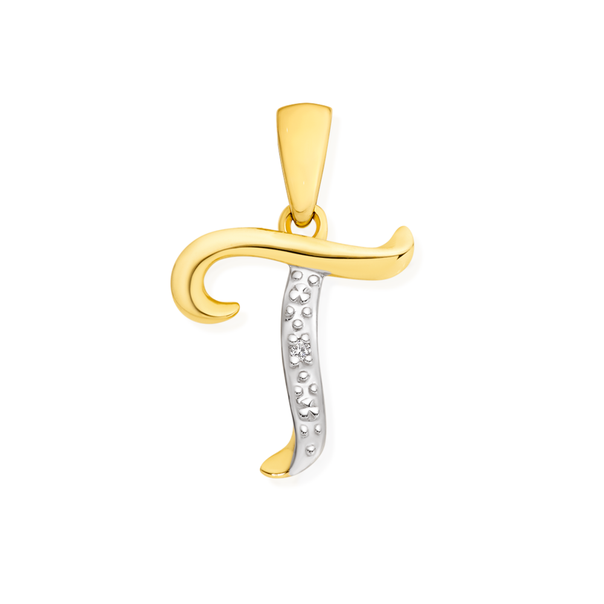 9ct Gold Diamond Initial T Pendant
