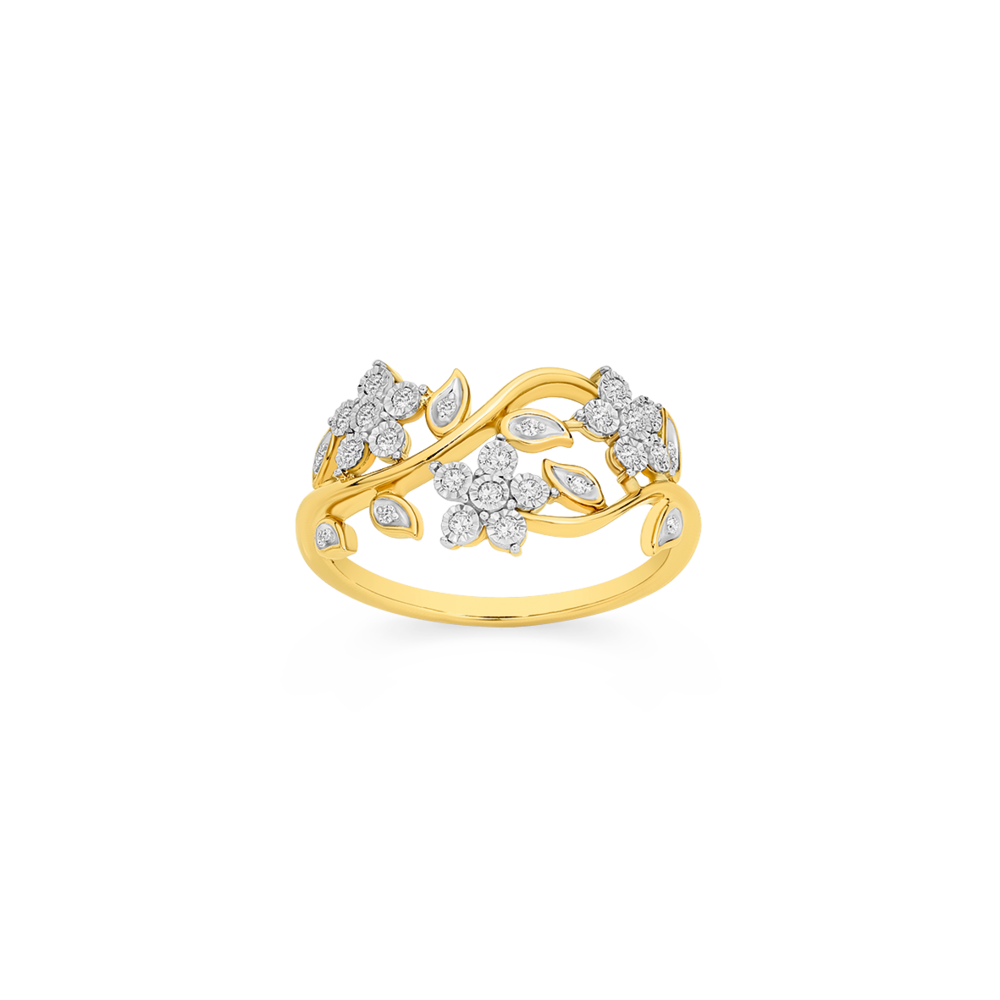ladies 9ct gold dress rings Diamond Multiple Leaves Ring art deco dress rings