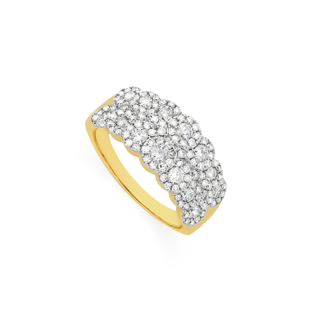 9ct Gold Diamond Multi Cluster Dress Band | Angus & Coote