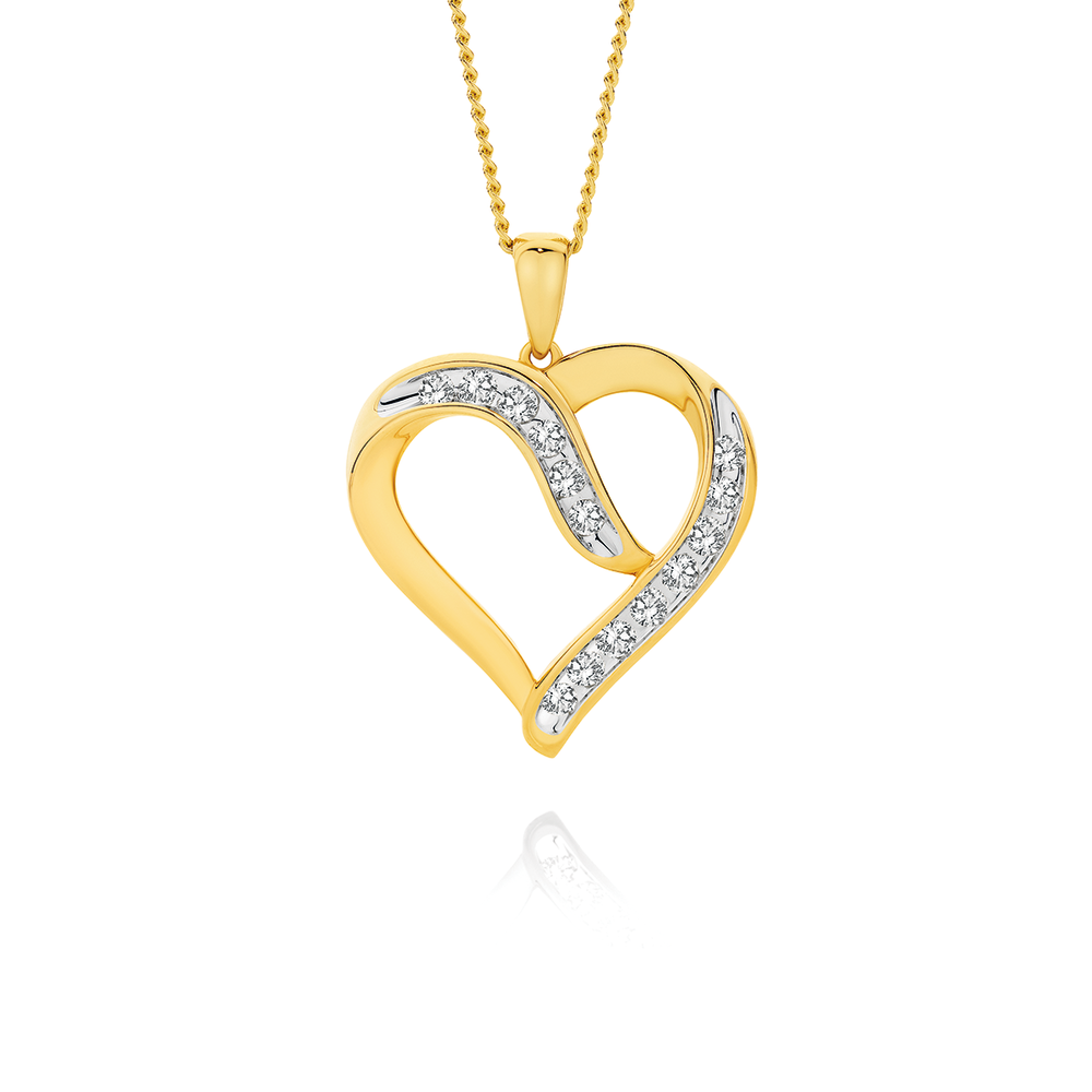 9ct Gold Diamond Open Heart Pendant 