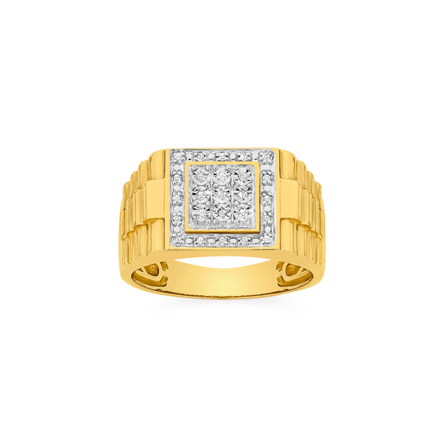 9ct Gold Diamond-set Square Top Gents Ring Angus Coote
