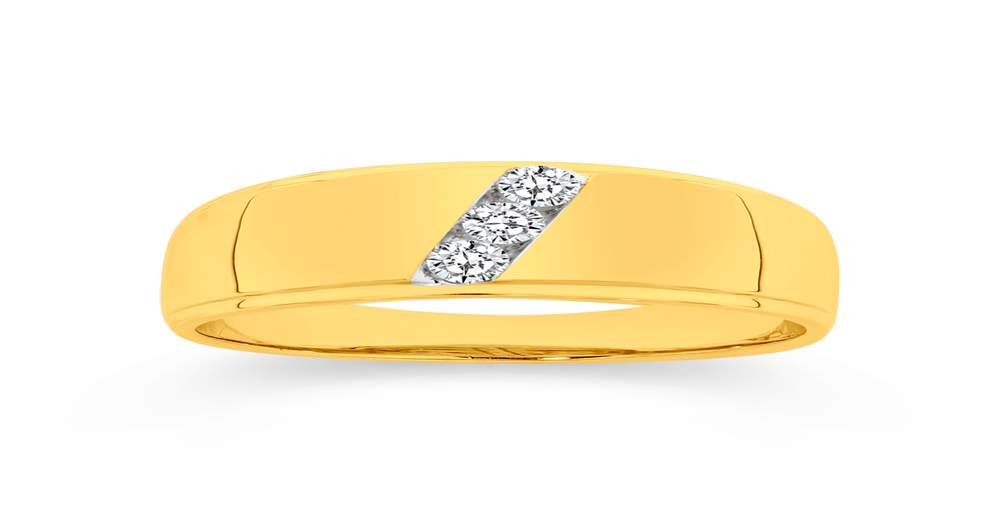 9ct Gold Diamond Tapered Dome Gents Ring Angus & Coote