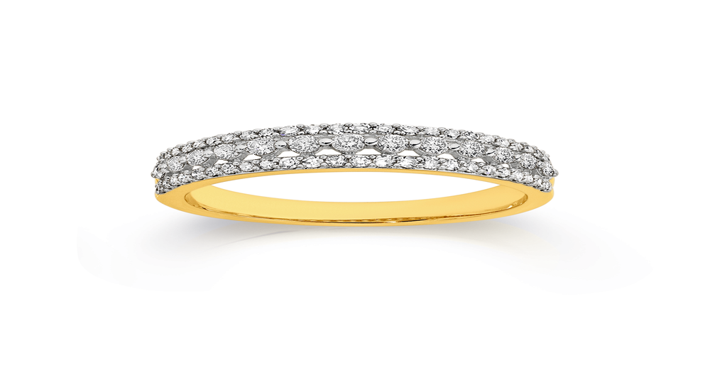 9ct Gold Diamond Three Row Band Angus & Coote