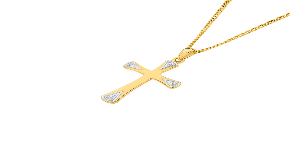 9ct Gold Diamond Tip Cross Pendant | Angus & Coote