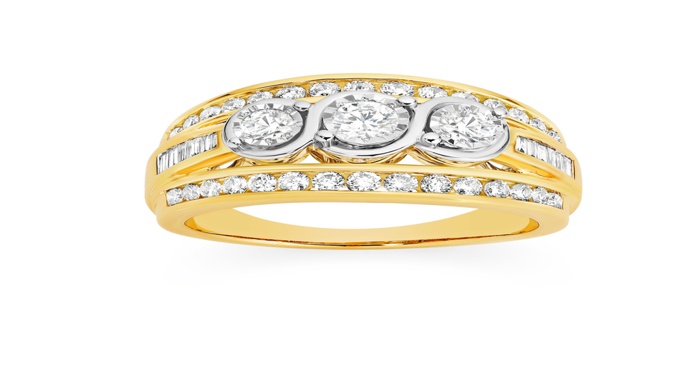 9ct Gold Diamond Trilogy Wide Band Angus & Coote