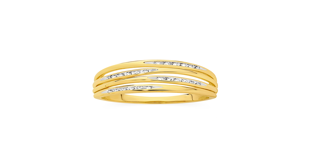 9ct Gold Diamond Zigzag Wide Band Angus & Coote