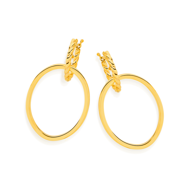 9ct Gold Double Oval Hoop Drop Earrings