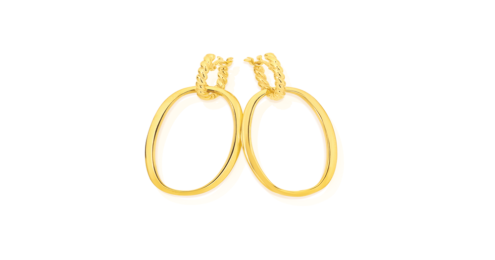 9ct Gold Double Oval Hoop Drop Earrings Angus & Coote