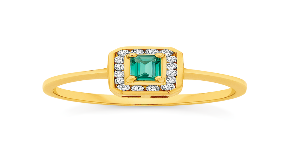 9ct Gold Emerald & .15ct Diamond Dress Ring in Green Angus & Coote