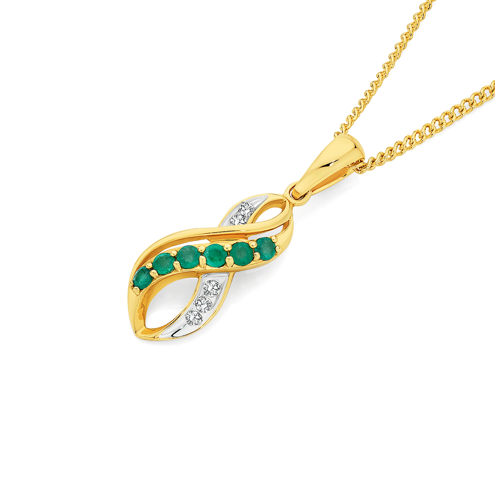 9ct Gold Emerald and Diamond Infinity 