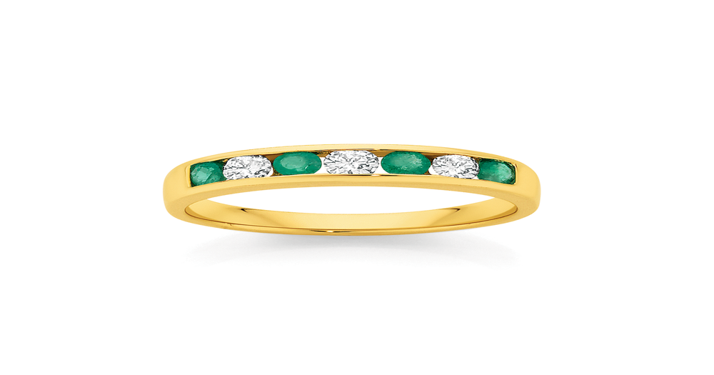 9ct Gold Emerald & Diamond Band in Green Angus & Coote