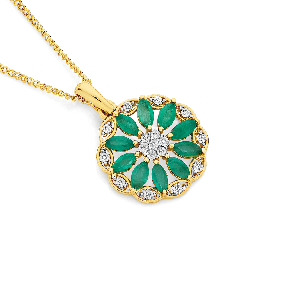 9ct Gold Emerald \u0026 Diamond Wreath 
