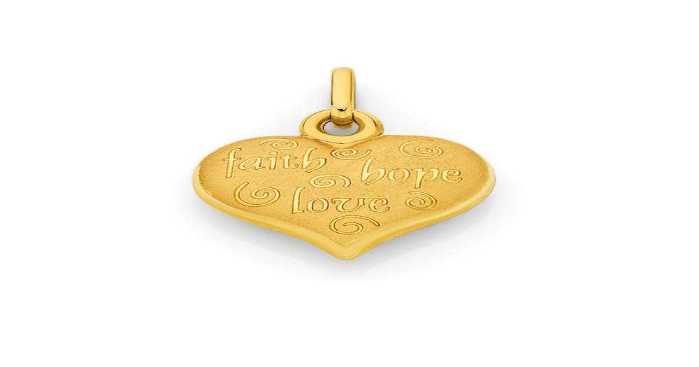9ct Gold Faith Hope & Love Heart Pendant Angus & Coote
