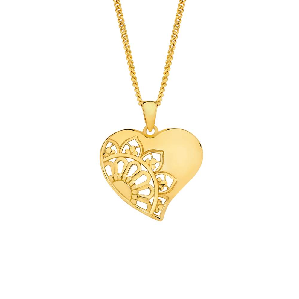 9ct Gold Stippled Bale Heart Locket | Yellow and White Gold Jewellery