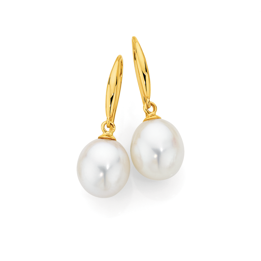 Arizona 9ct Yellow Gold White Freshwater Pearl Drop Earrings  Shiels  Jewellers