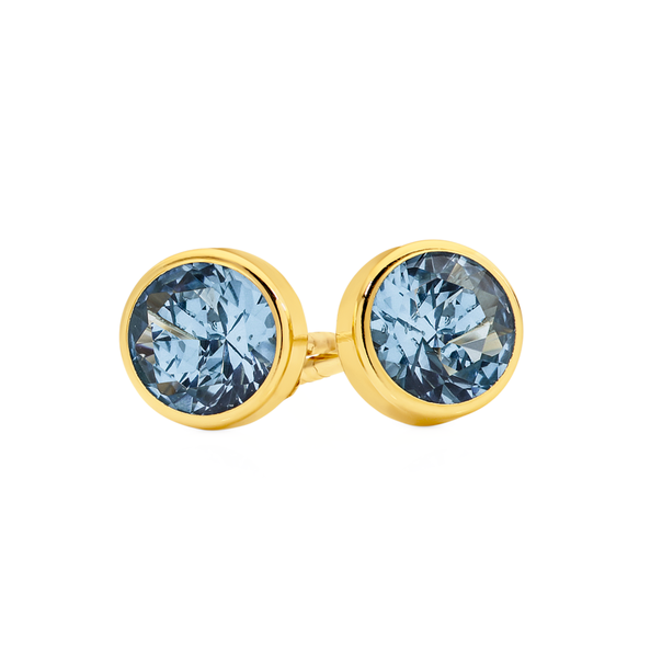 9ct Gold Light Blue CZ Bezel Stud Earrings