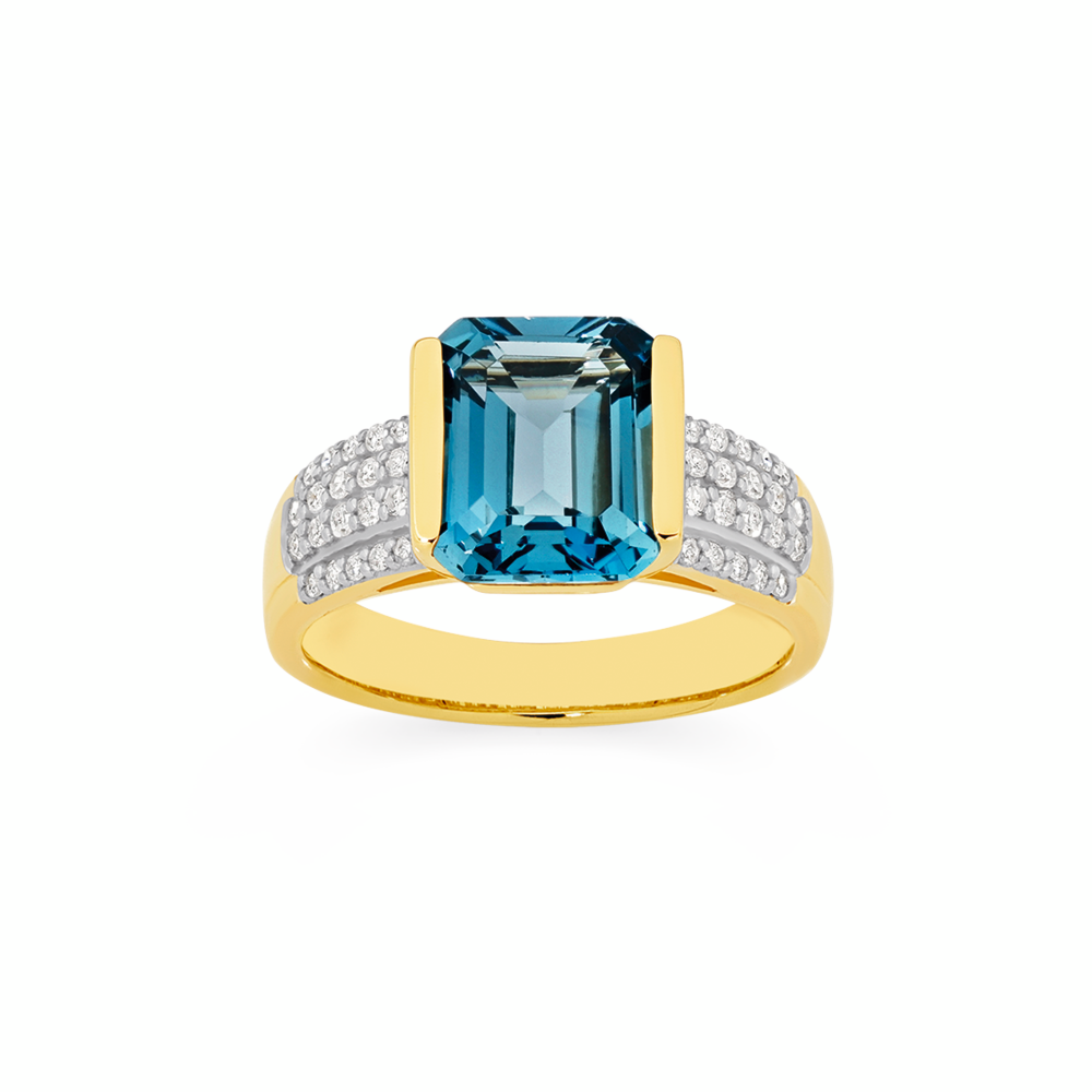 Citerna 9ct Yellow Gold Blue Topaz Solitaire Ring – Oval 6x4mm – Natural Gemstone – Italian Made