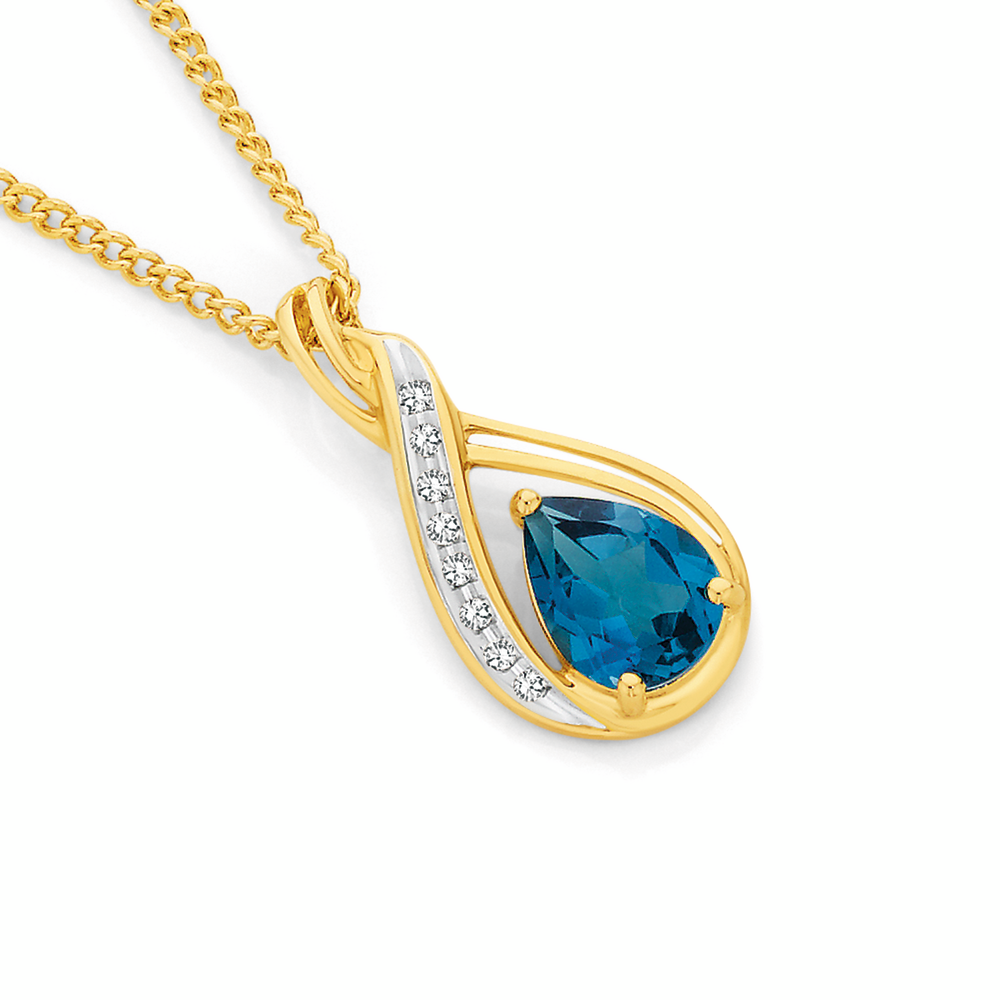 9ct Gold London Blue Topaz \u0026 Diamond 