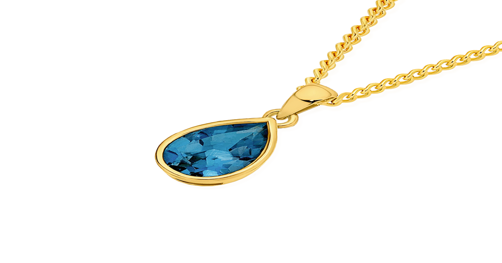 9ct Gold London Blue Topaz Pendant in Blue Angus & Coote