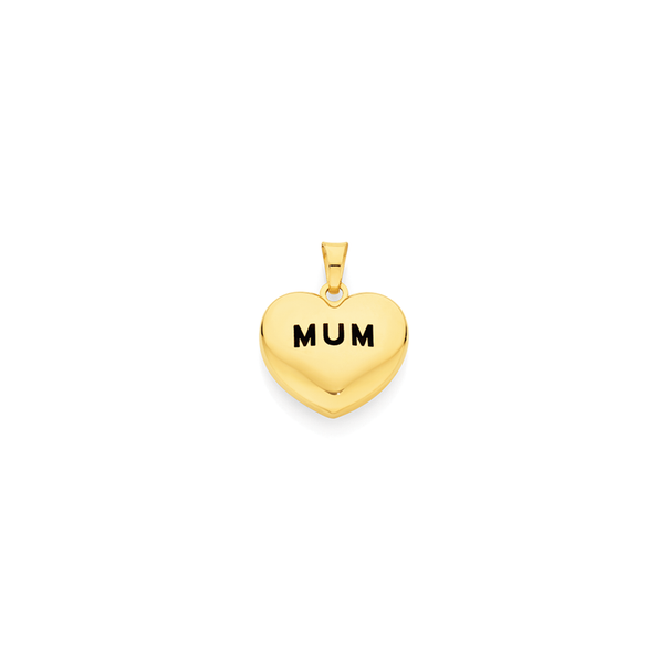9ct Gold Mum Cutout Puff Heart Pendant